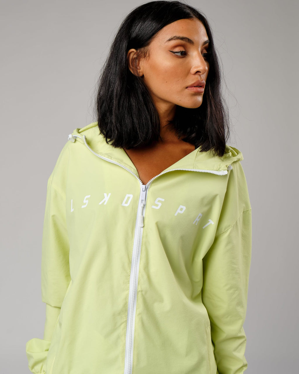 Model wearing Unisex Drill Track Jacket Oversize - Pastel Lime