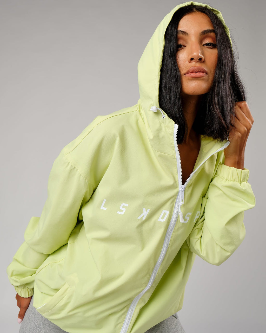 Model wearing Unisex Drill Track Jacket Oversize - Pastel Lime