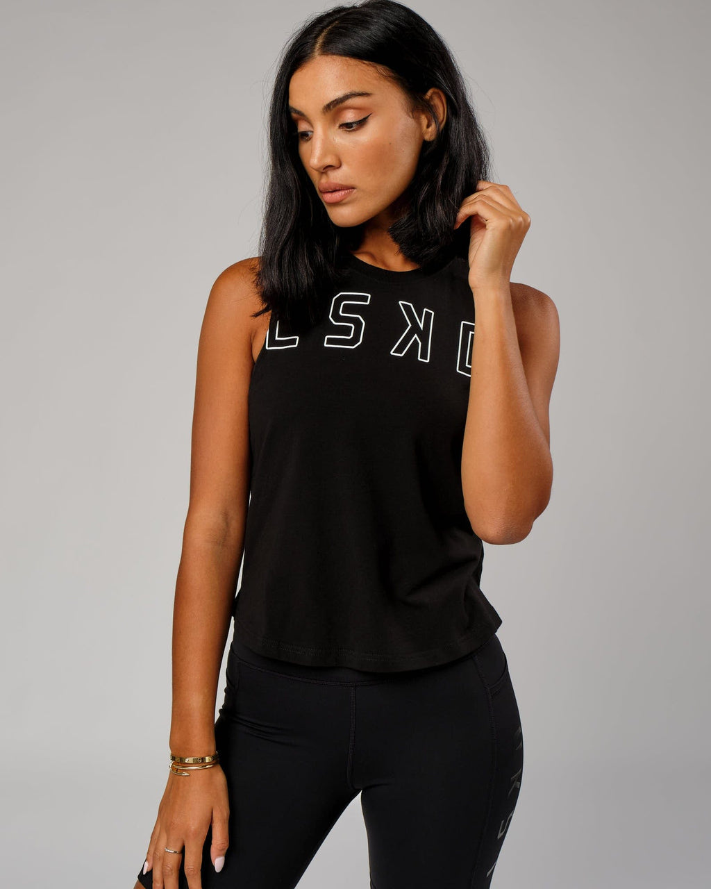 Model wearing Expand FLXCotton Tank - Black-White