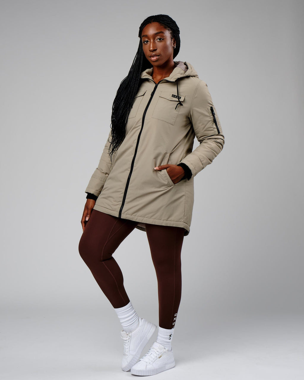 Model wearing Auxiliary Jacket - Laurel Oak