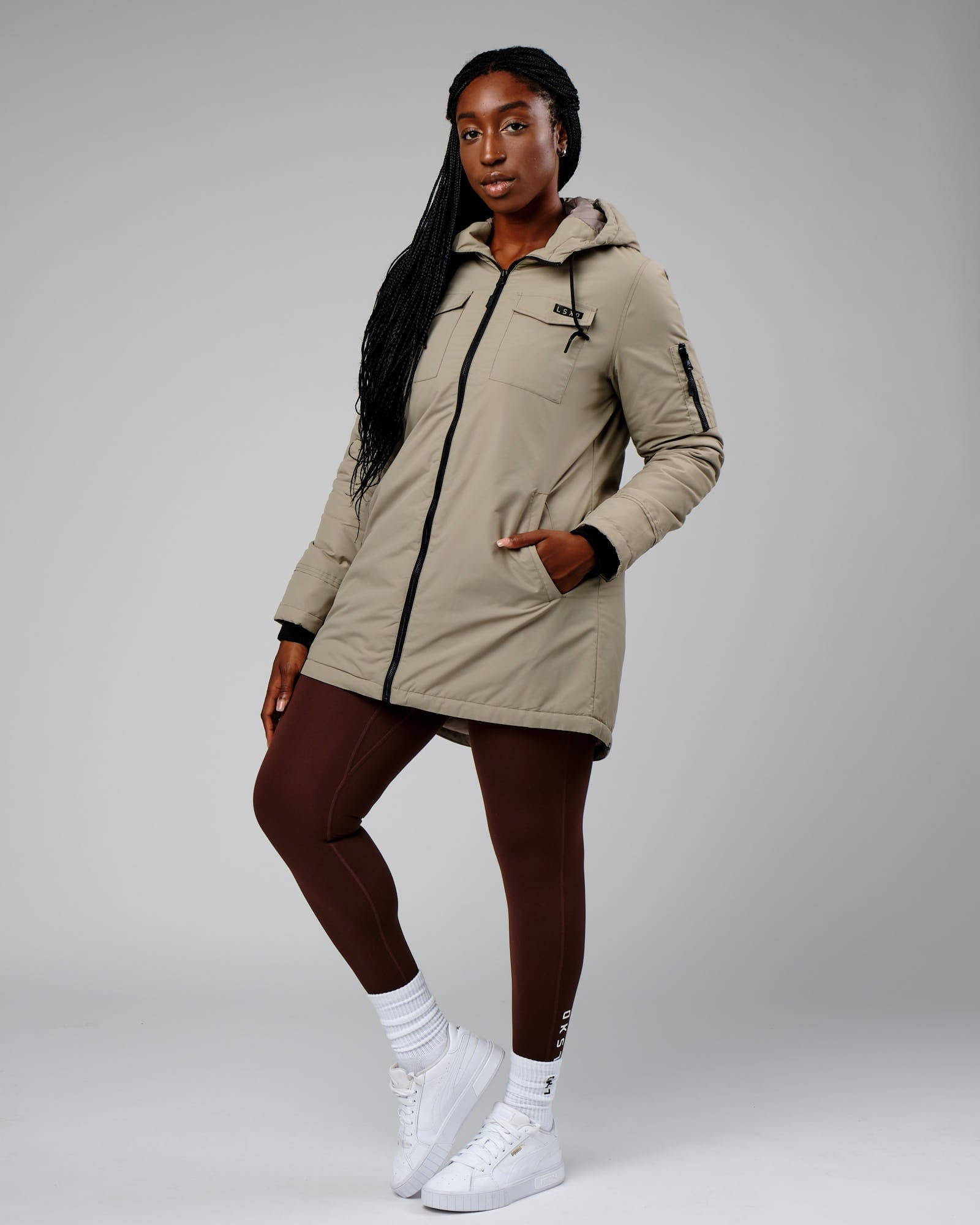 Model wearing Auxiliary Jacket - Laurel Oak