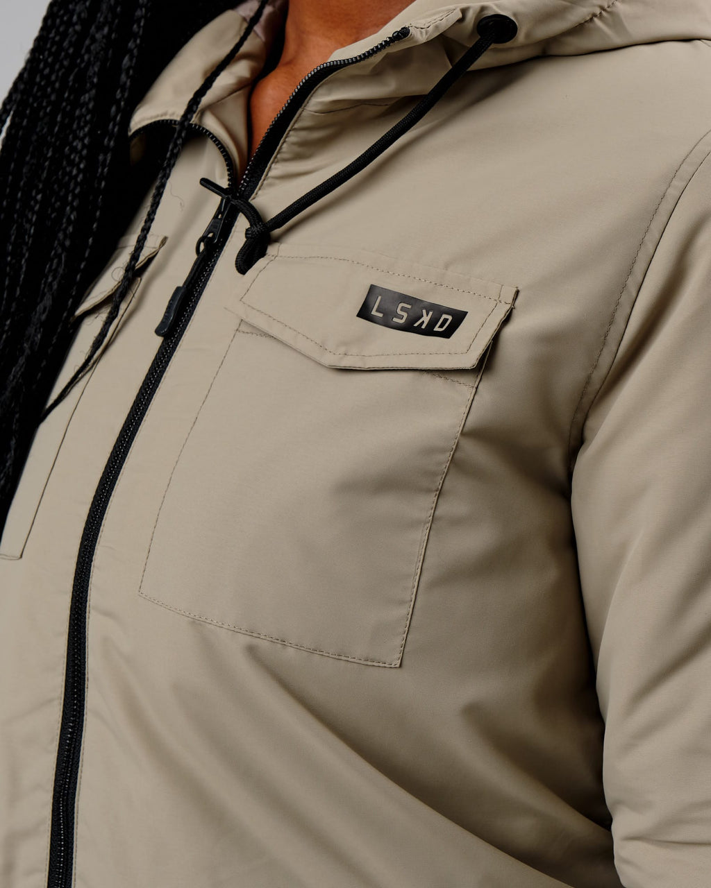 Model wearing Auxiliary Jacket - Laurel Oak