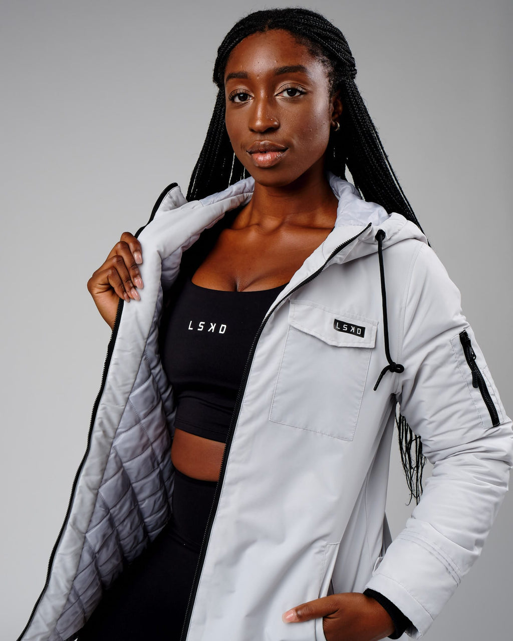 Model wearing Auxiliary Jacket - Cloud
