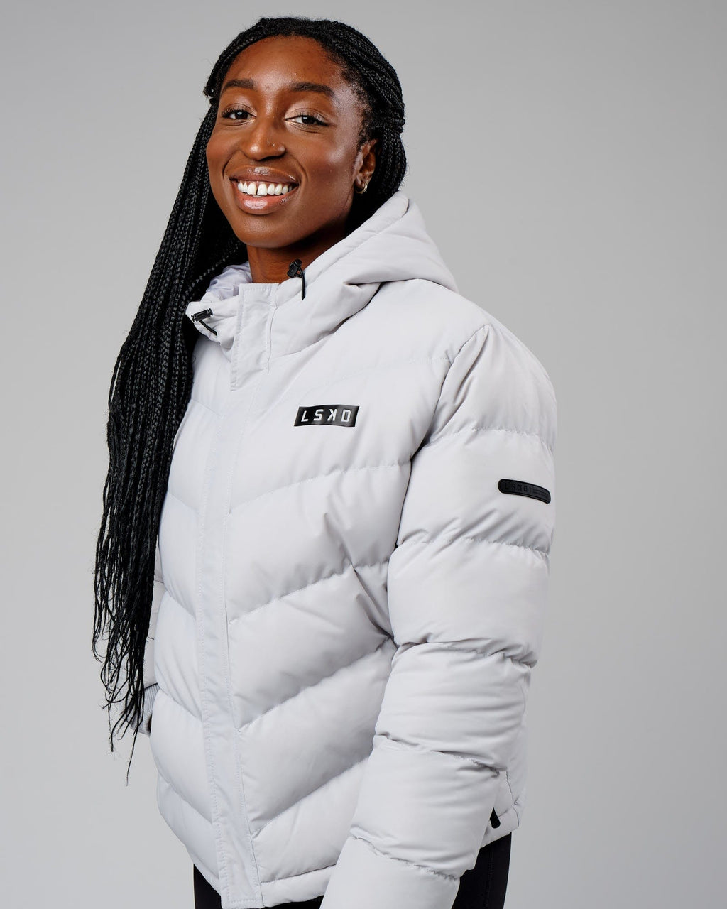 Model wearing Roasted Puffer Jacket 22 - Cloud