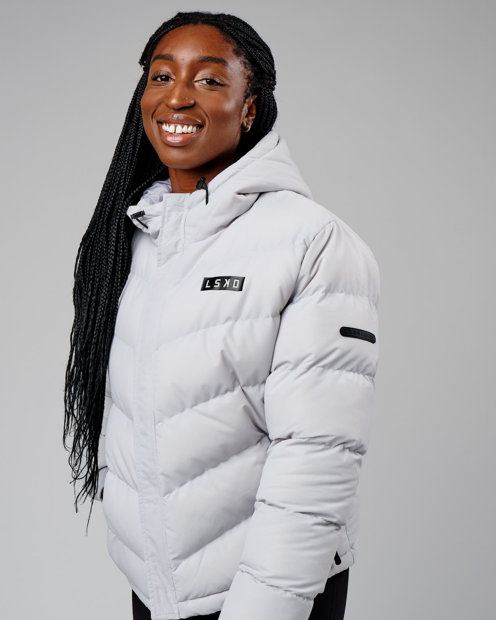 Model wearing Roasted Puffer Jacket 22 - Cloud