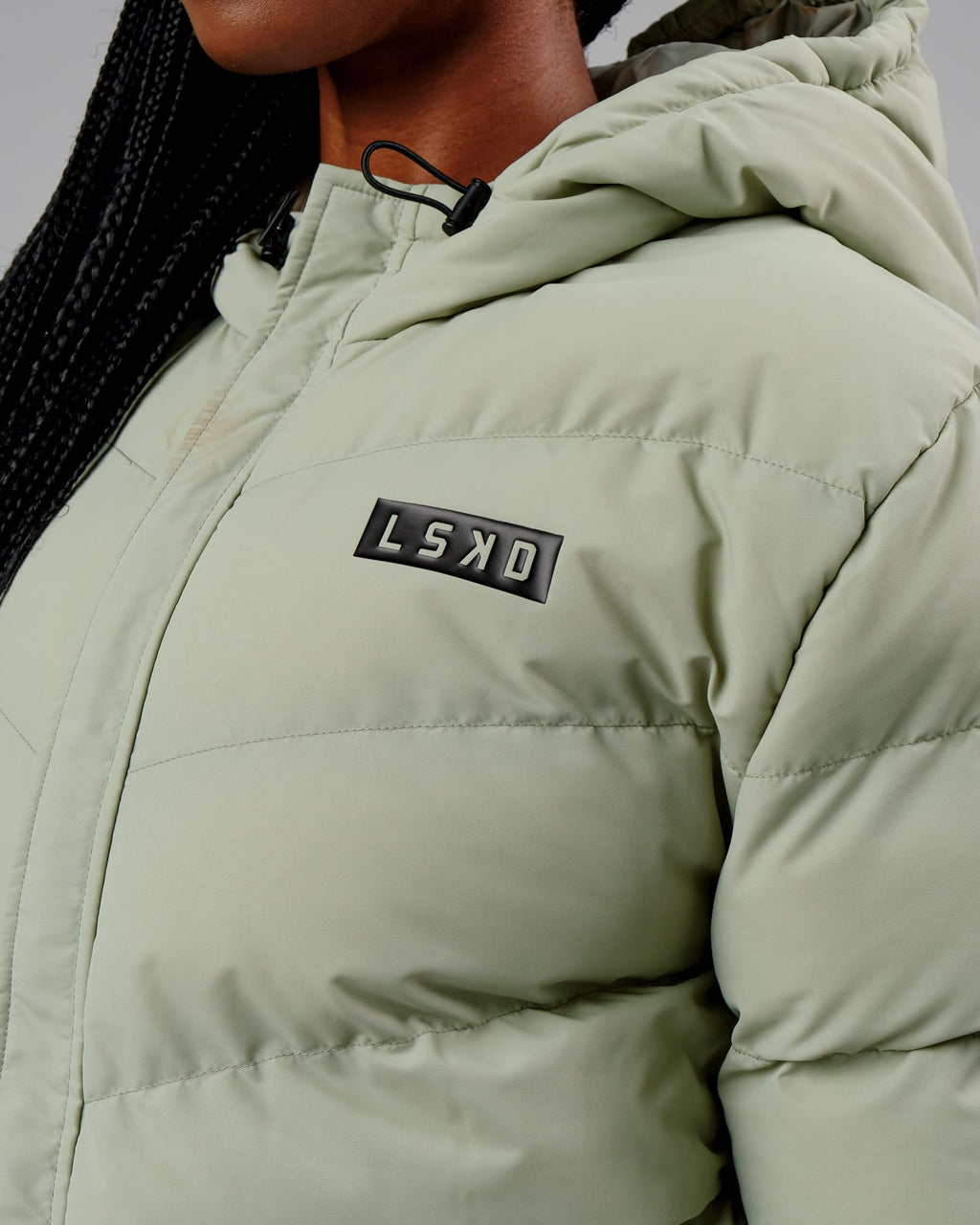 Model wearing Roasted Puffer Jacket 22 - Desert Sage