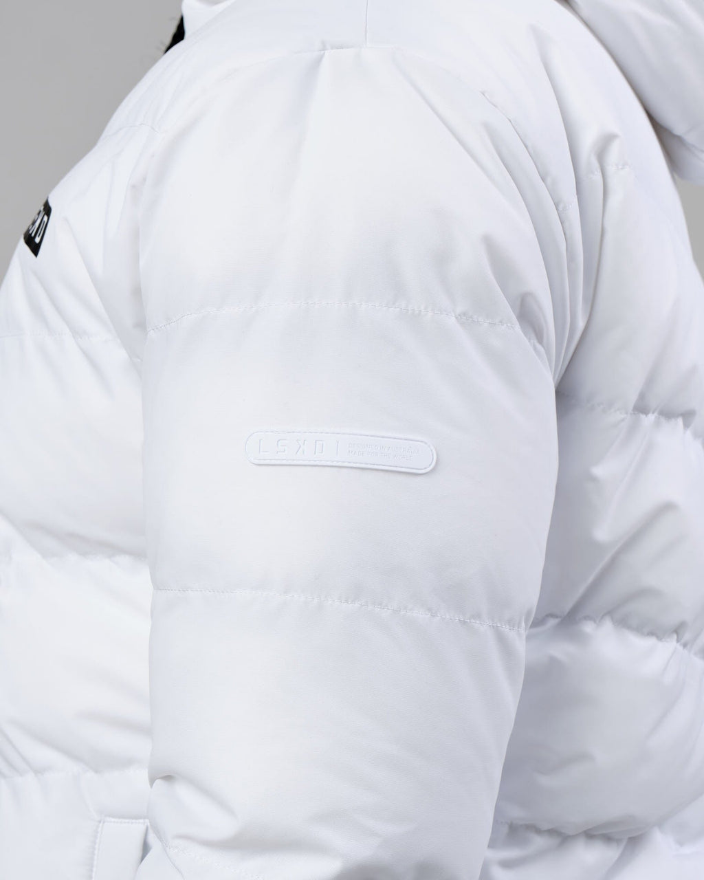 Model wearing Roasted Puffer Jacket 22 - White