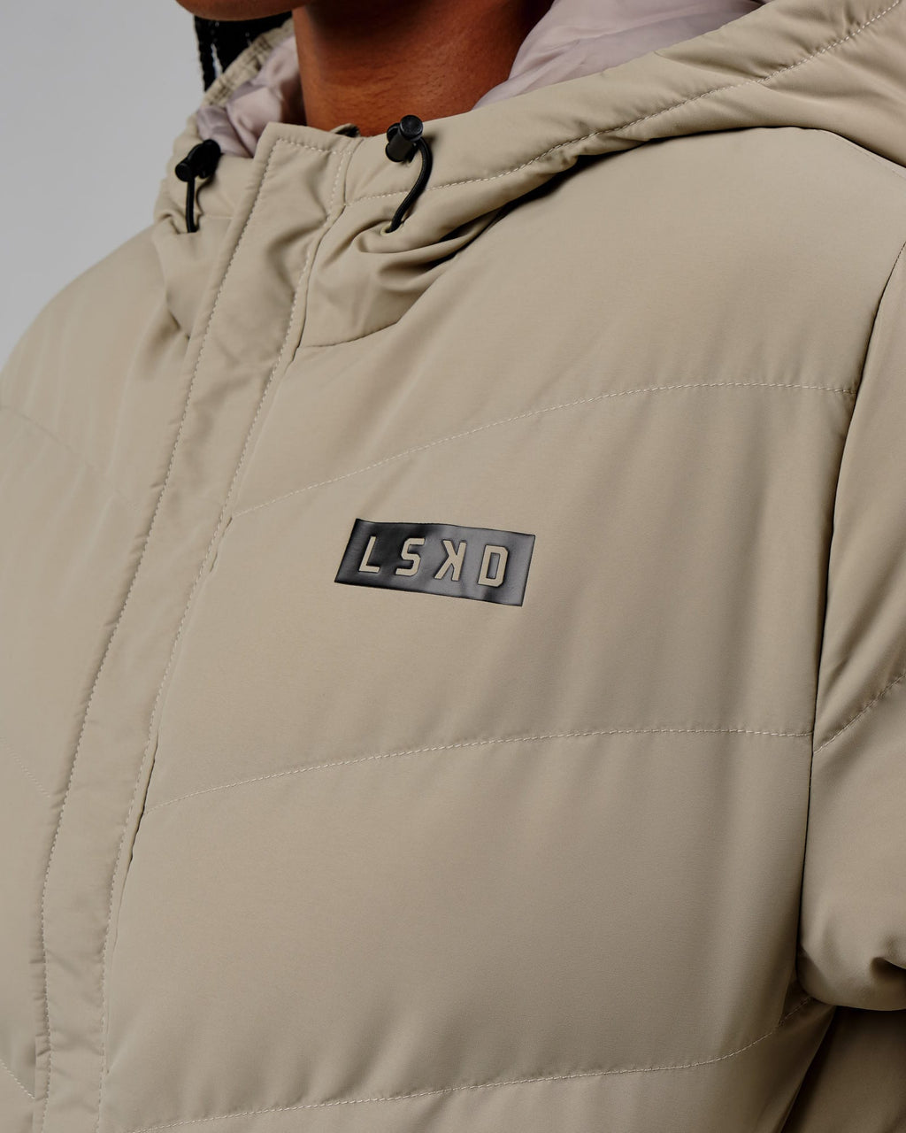 Model wearing Roasted Puffer Jacket 22 - Laurel Oak