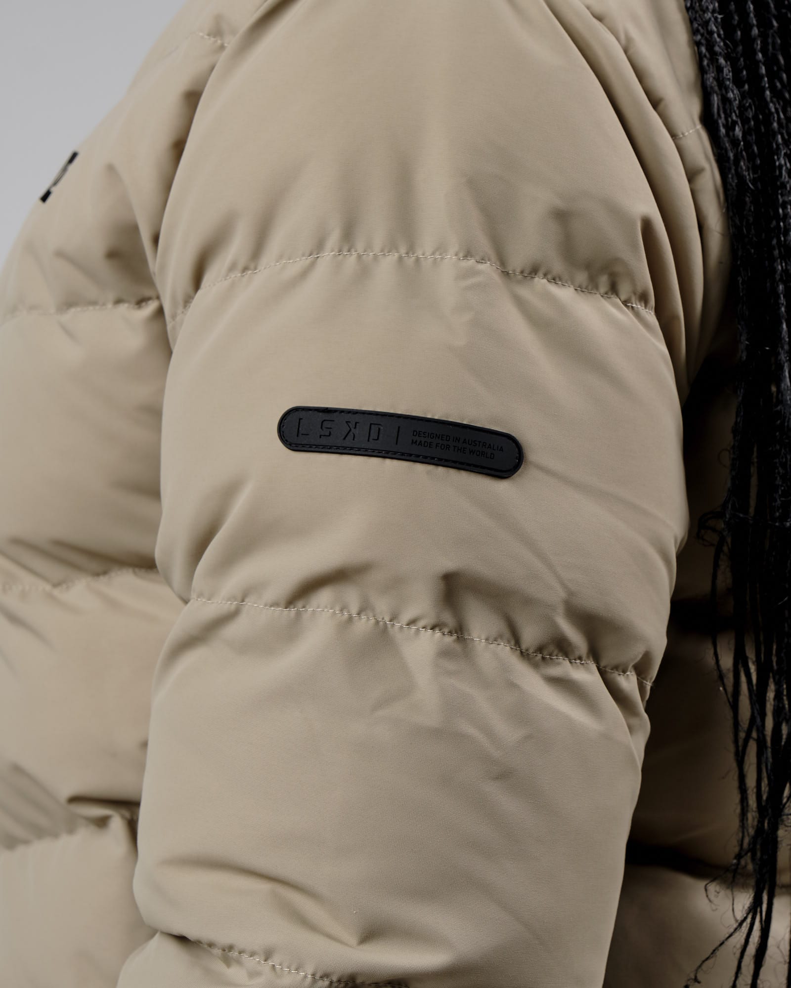 Model wearing Roasted Puffer Jacket 22 - Laurel Oak