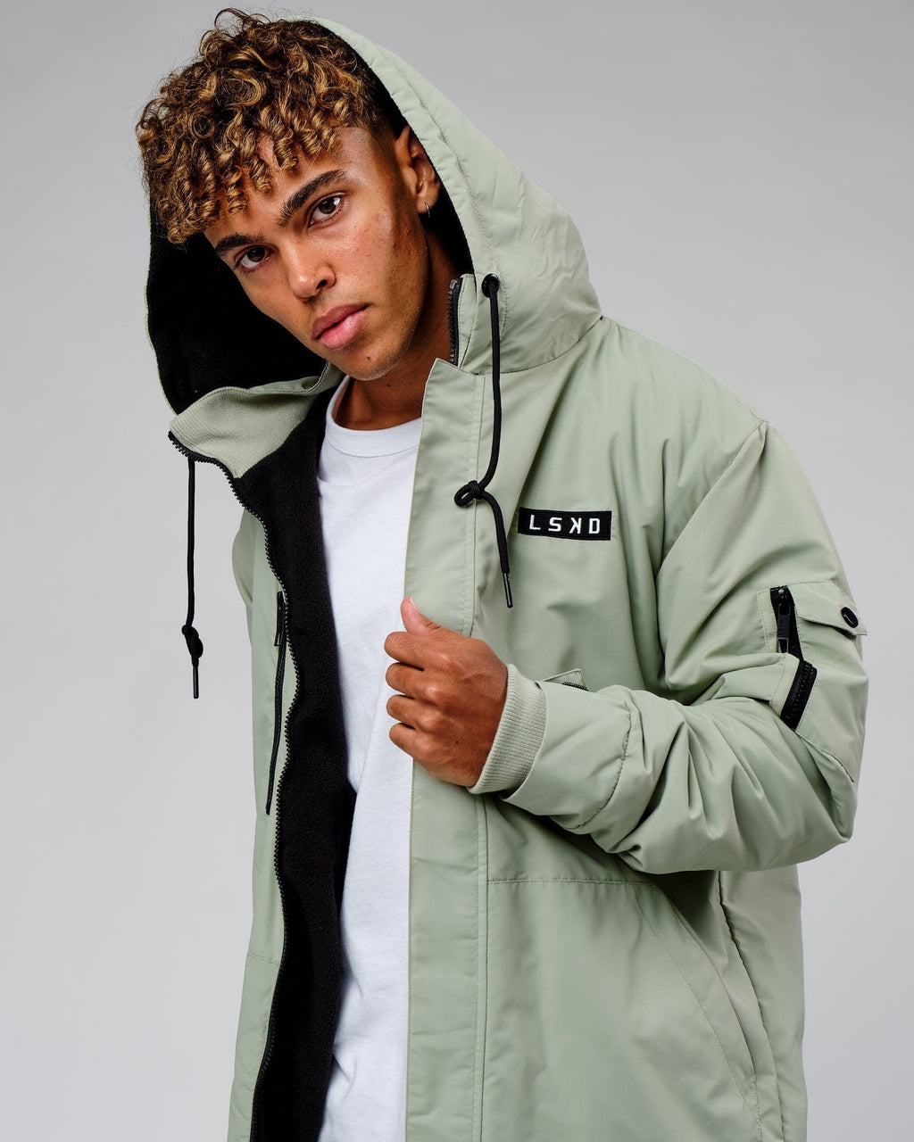 Model wearing Marshall Jacket - Desert Sage