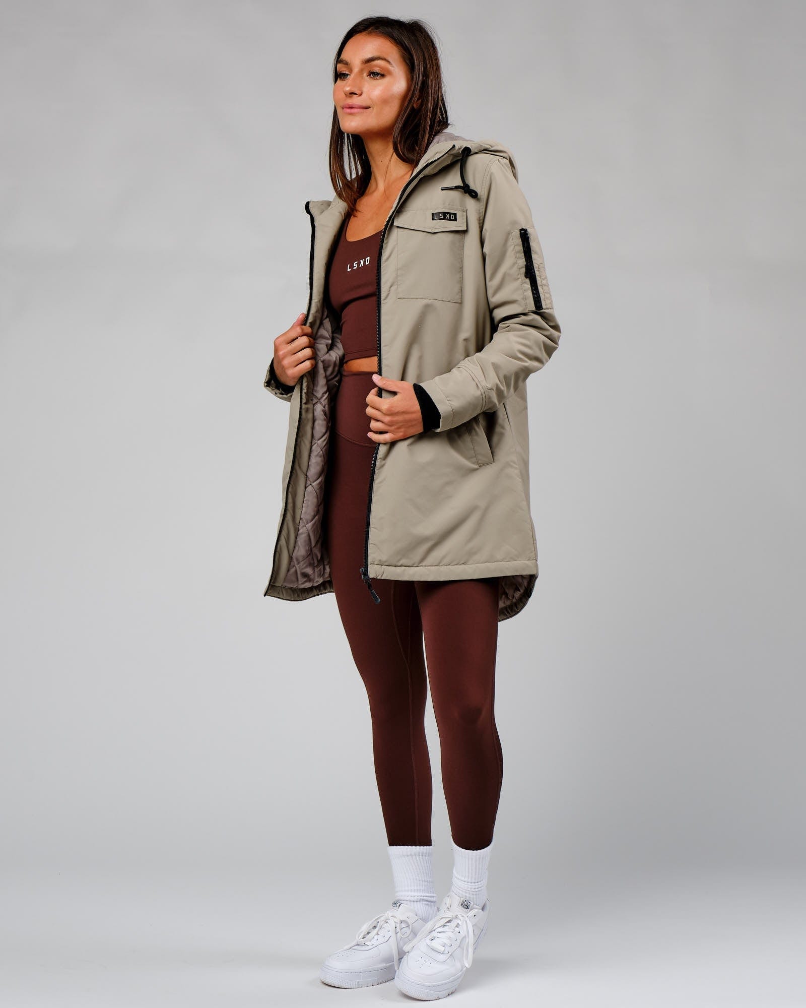 Model wearing Auxiliary Jacket - Laurel Oak