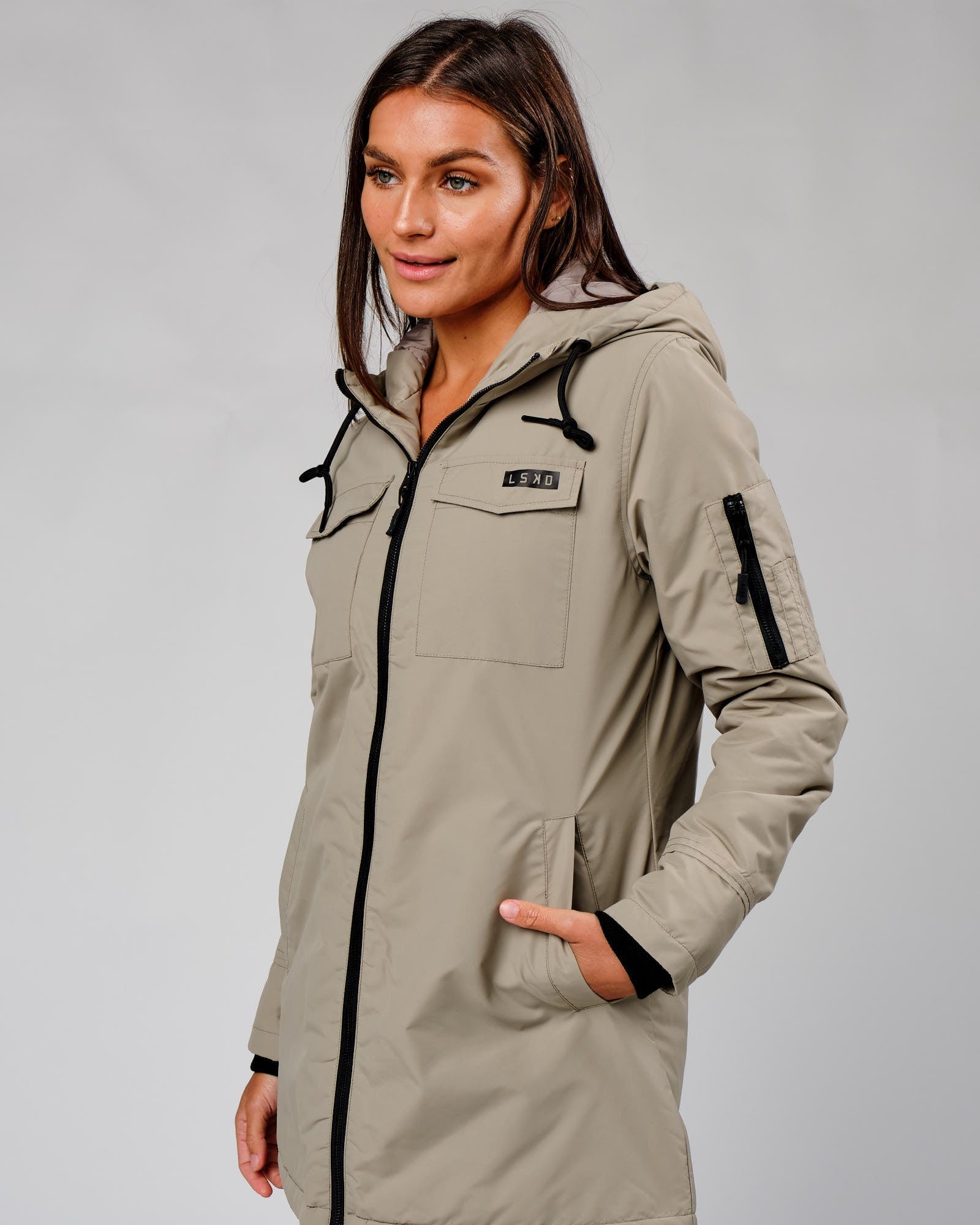 Model wearing Auxiliary Jacket - Laurel Oak