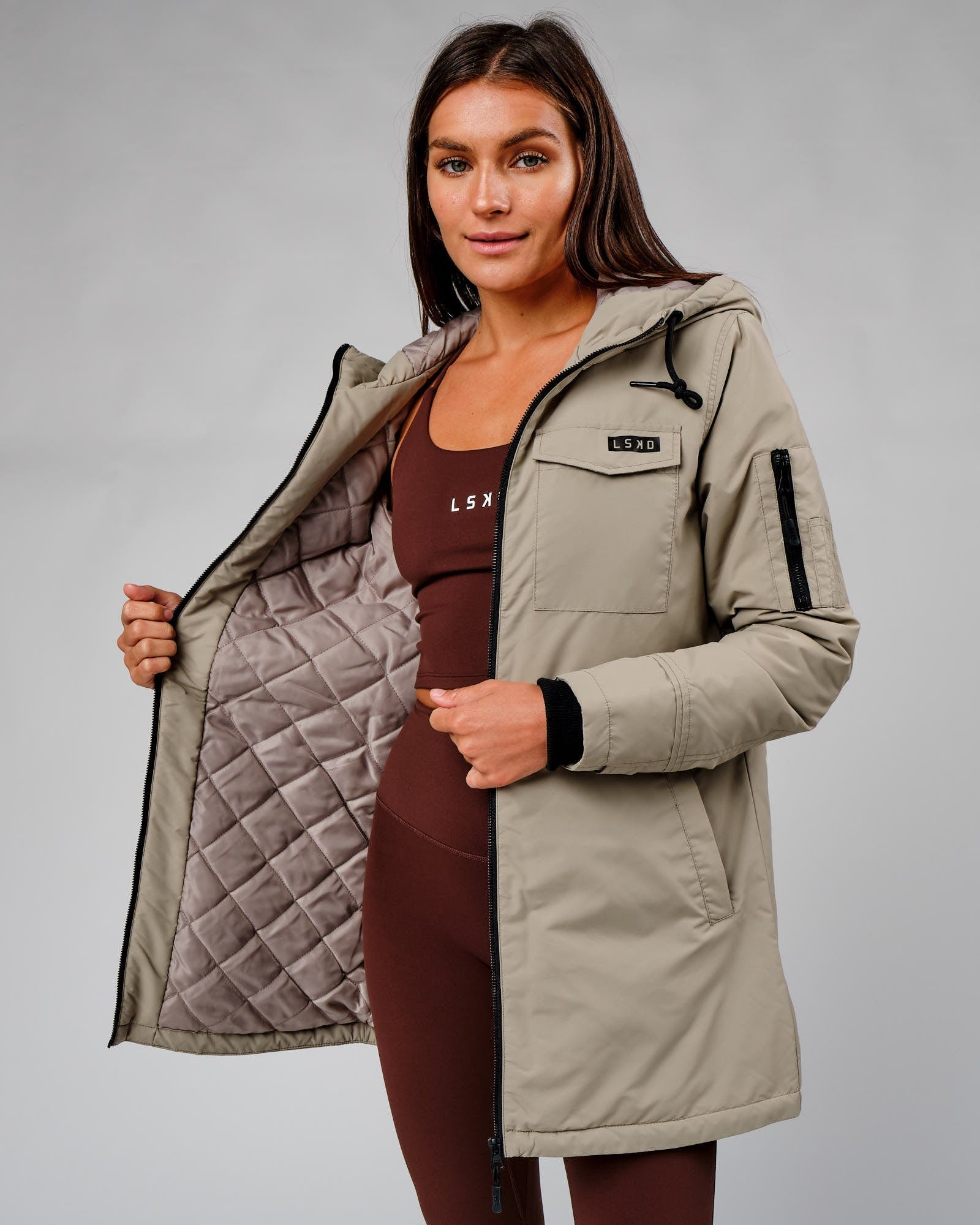 Model wearing Auxiliary Jacket - Laurel Oak