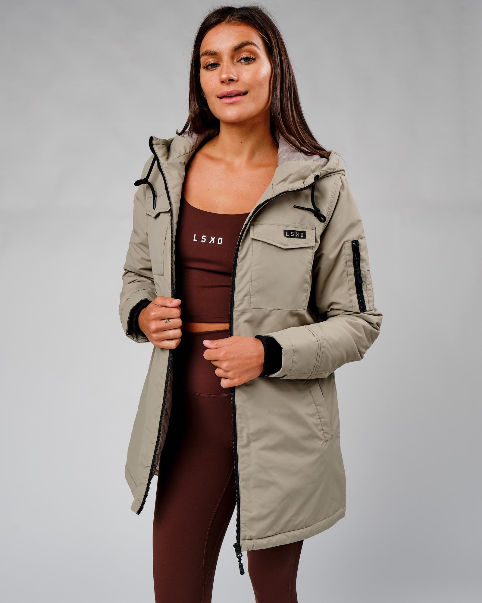 Model wearing Auxiliary Jacket - Laurel Oak