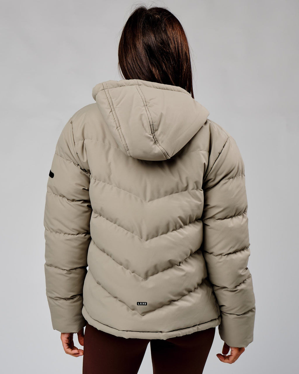 Model wearing Roasted Puffer Jacket 22 - Laurel Oak