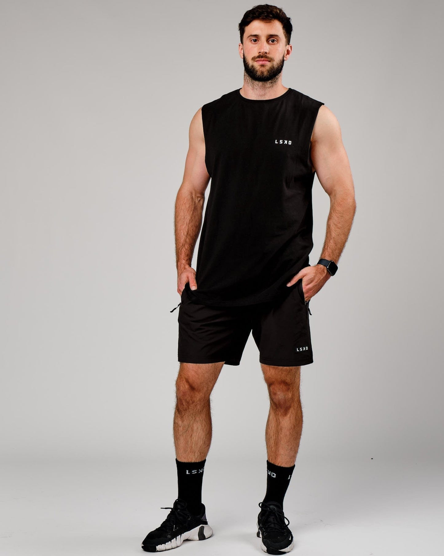 Model wearing Tilt Tank - Pirate Black