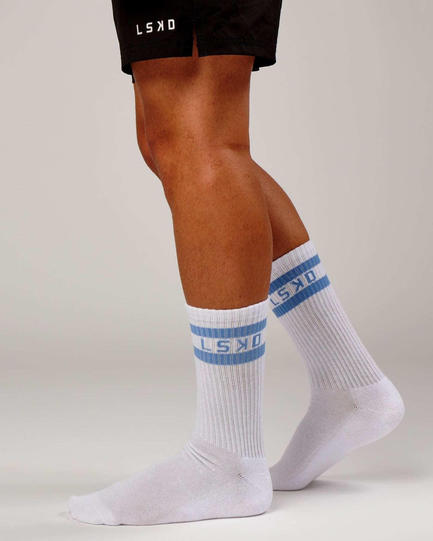 Model wearing A-Line Sock - Soft Blue