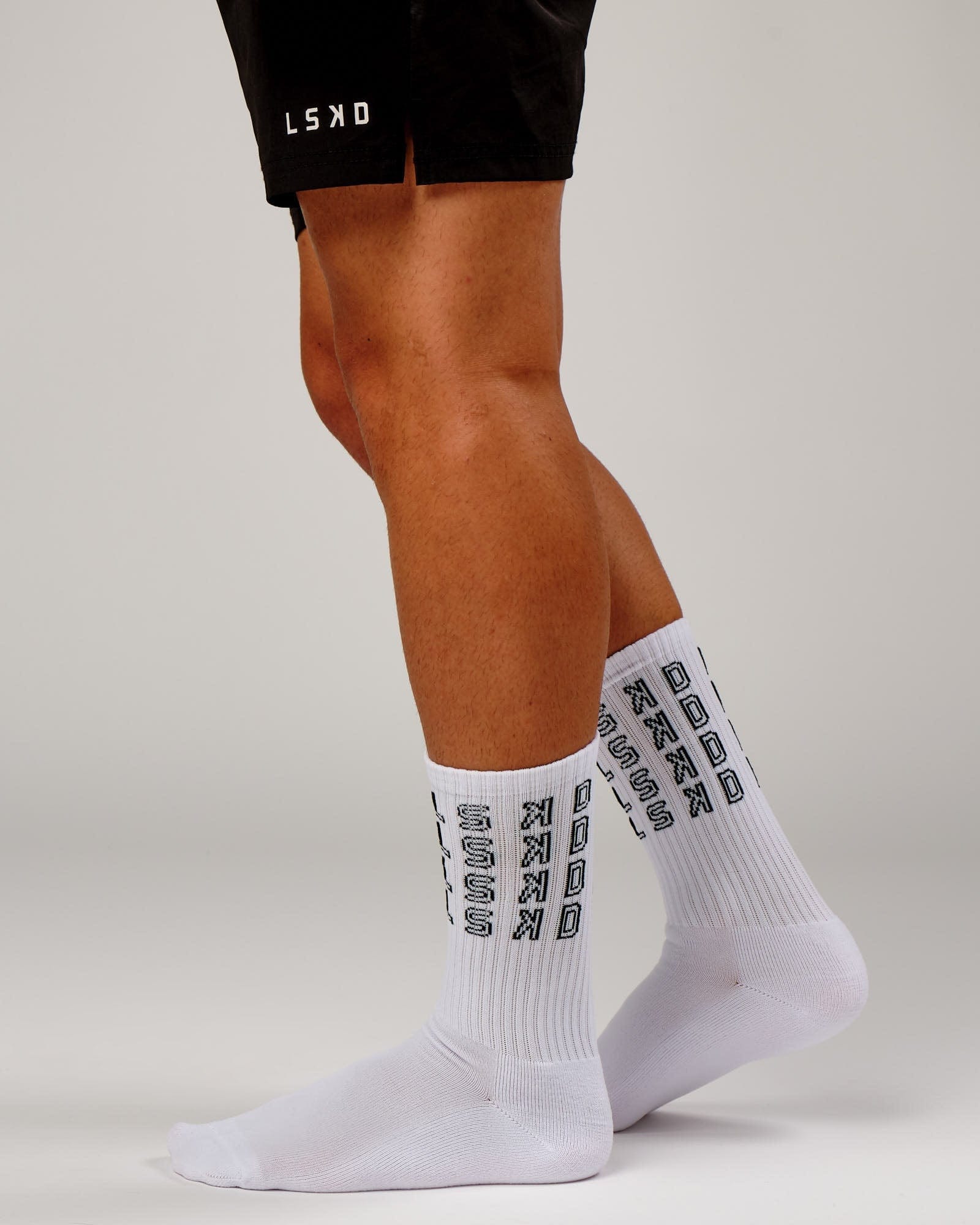 Model wearing Stacked Sock - White