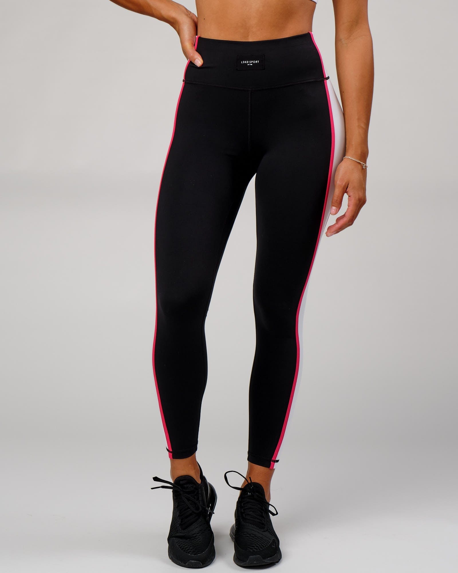 Model wearing Hunter Full Length Tight - Black-Boysenberry