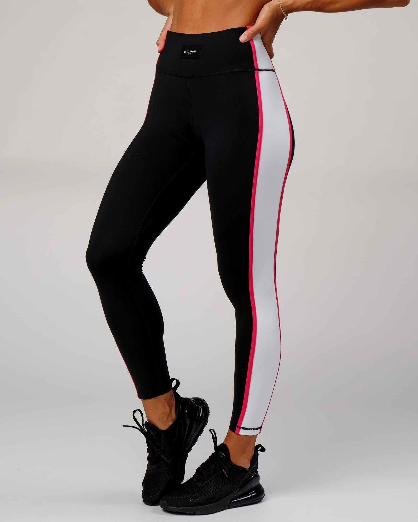 Model wearing Hunter Full Length Tight - Black-Boysenberry