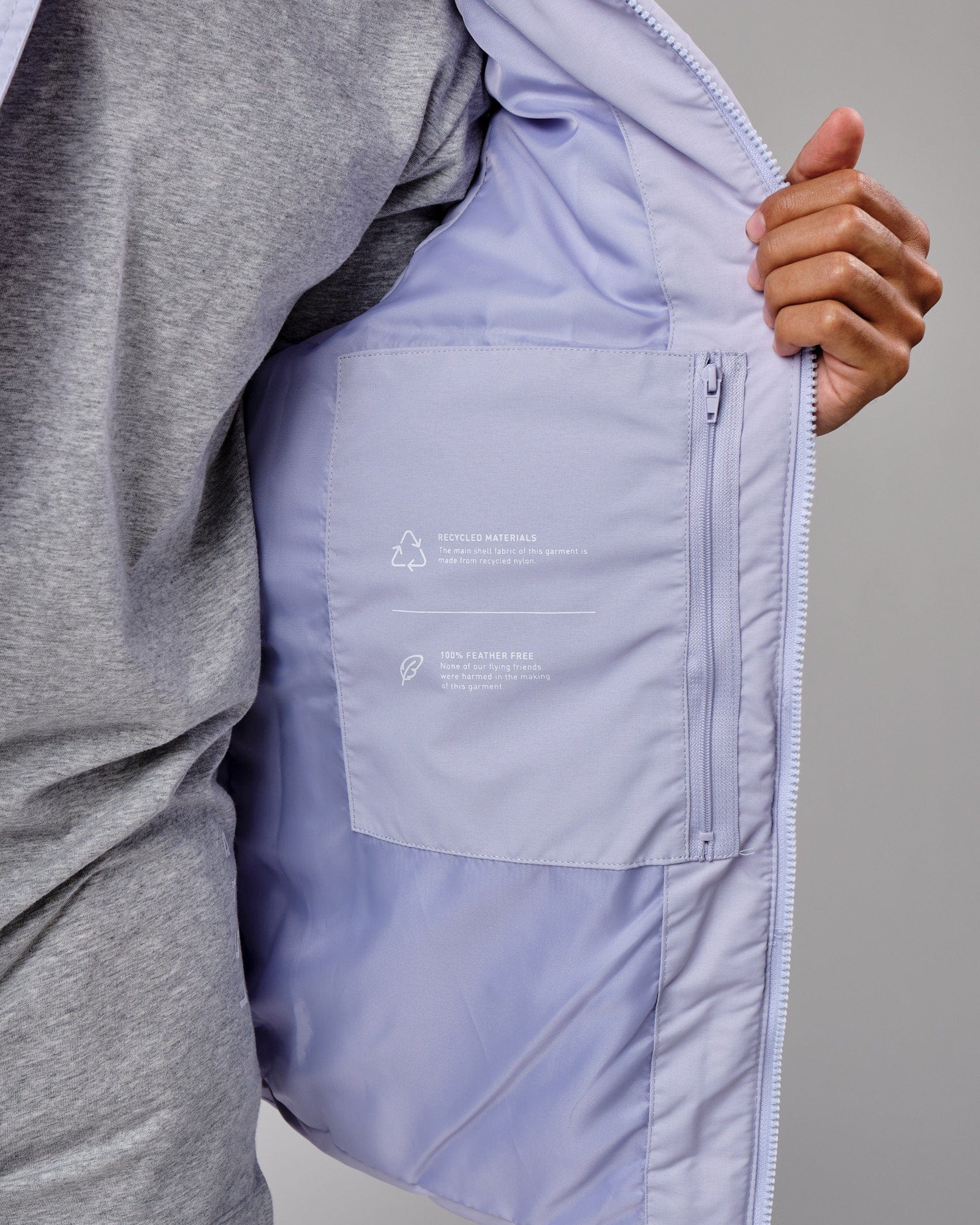 Model wearing Essential Puffer Vest - Cosmic Sky