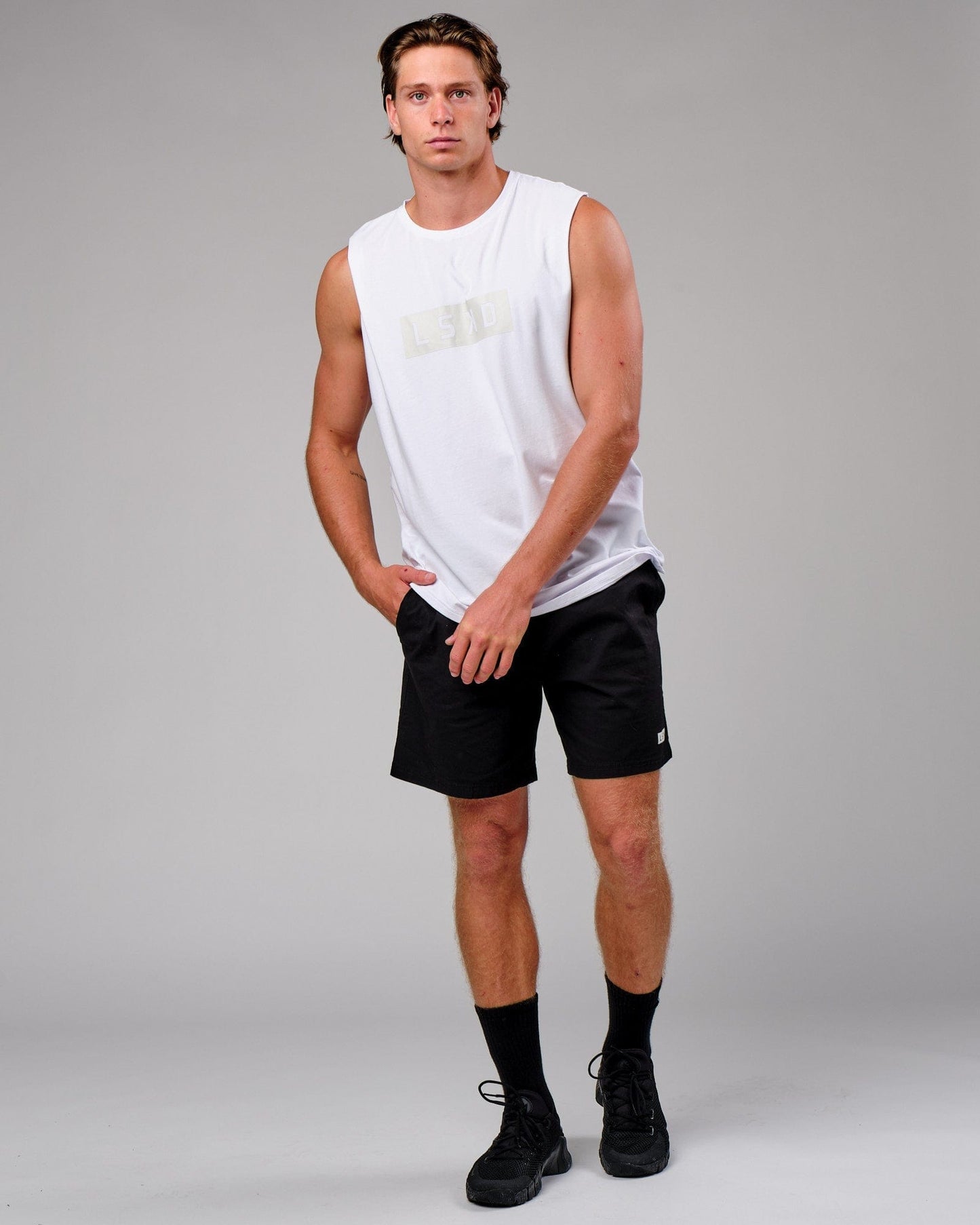 Model wearing Push Tank - White