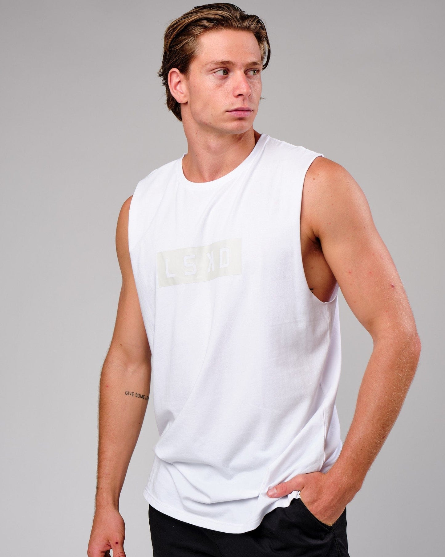 Model wearing Push Tank - White