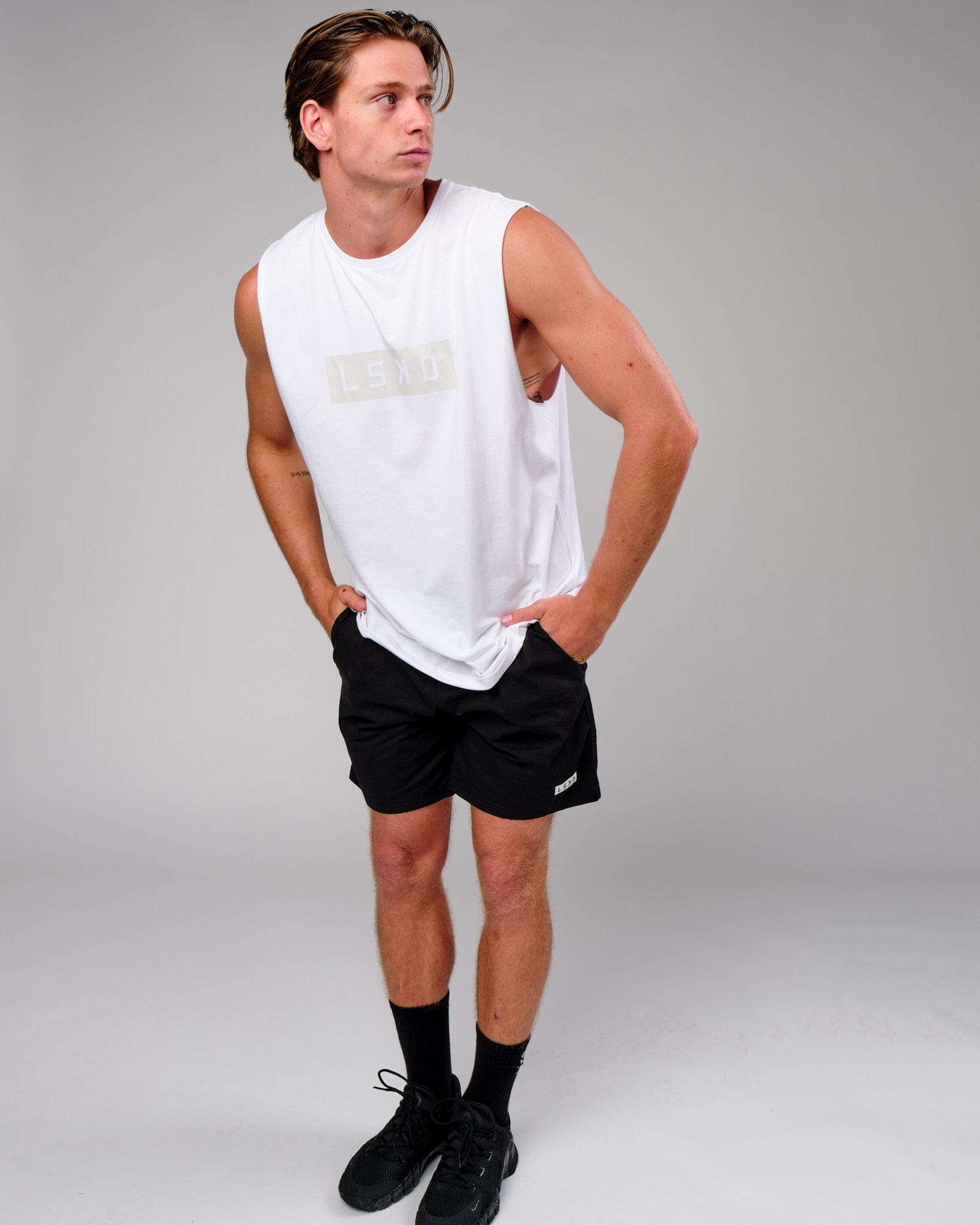 Model wearing Push Tank - White