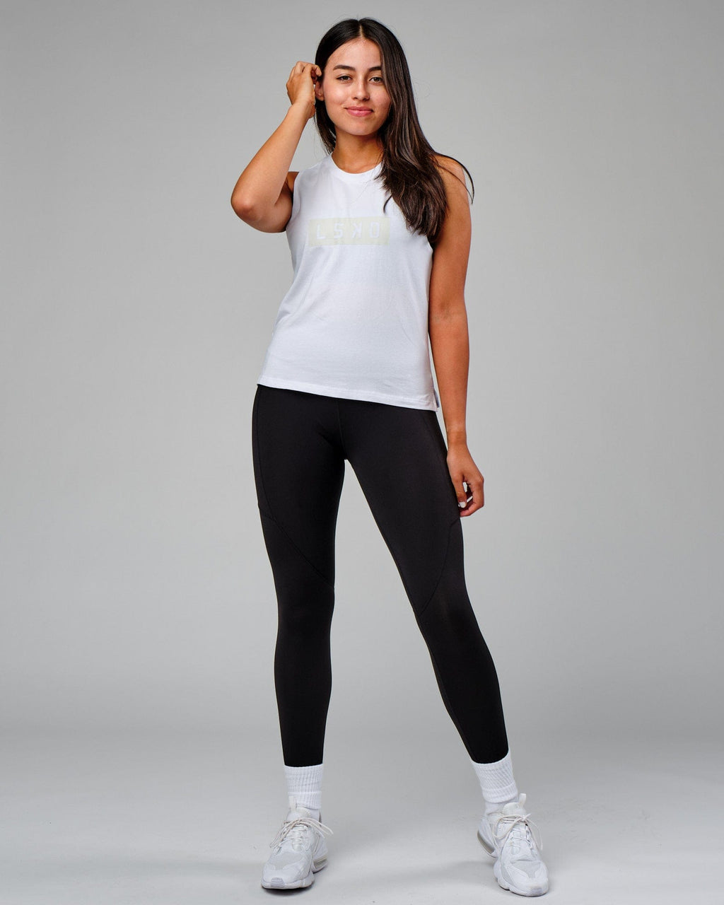 Model wearing Push Tank - White