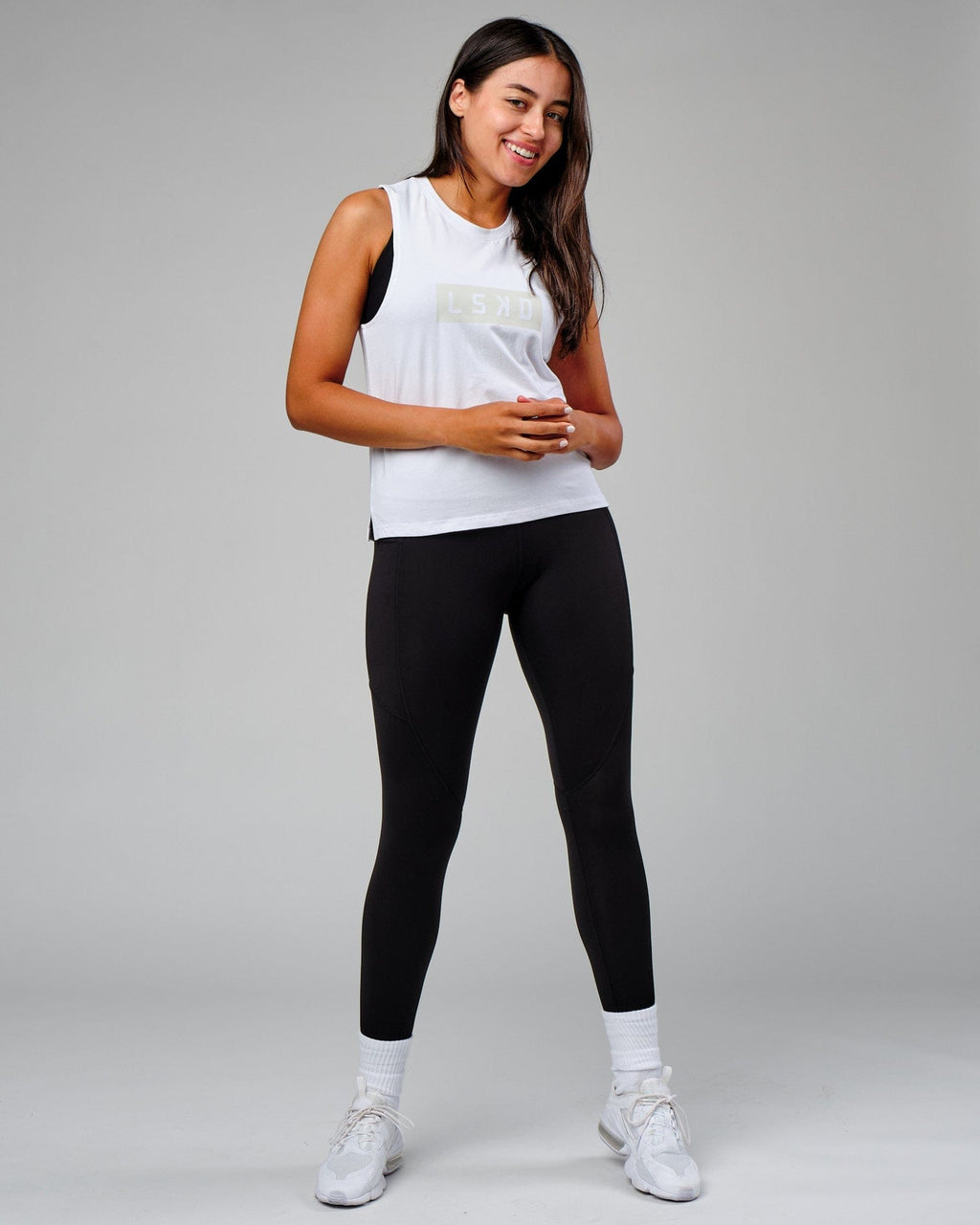 Model wearing Push Tank - White