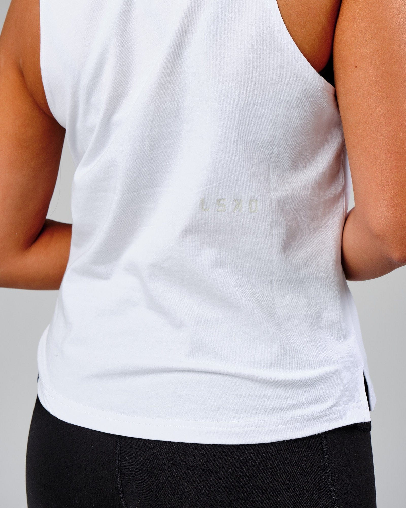 Model wearing Push Tank - White