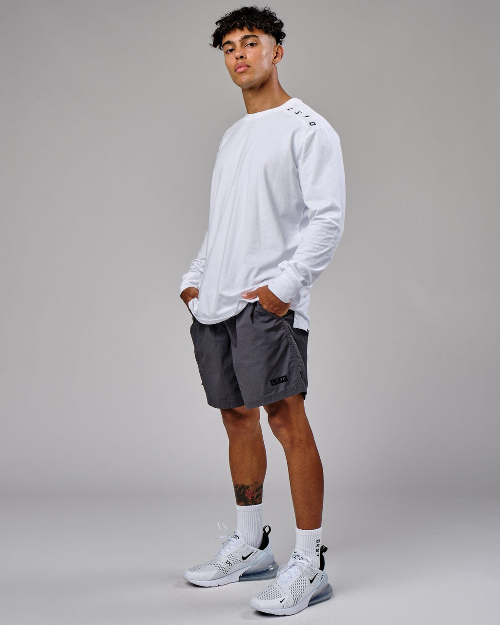 Model wearing Daily Short - Phantom