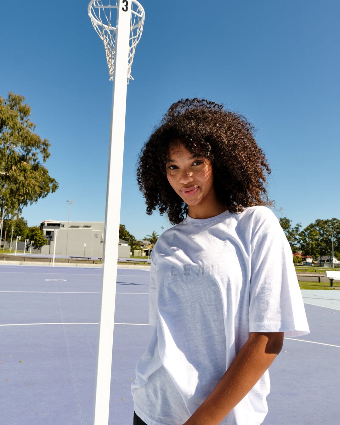 Model wearing Structure Slub Tee - White
