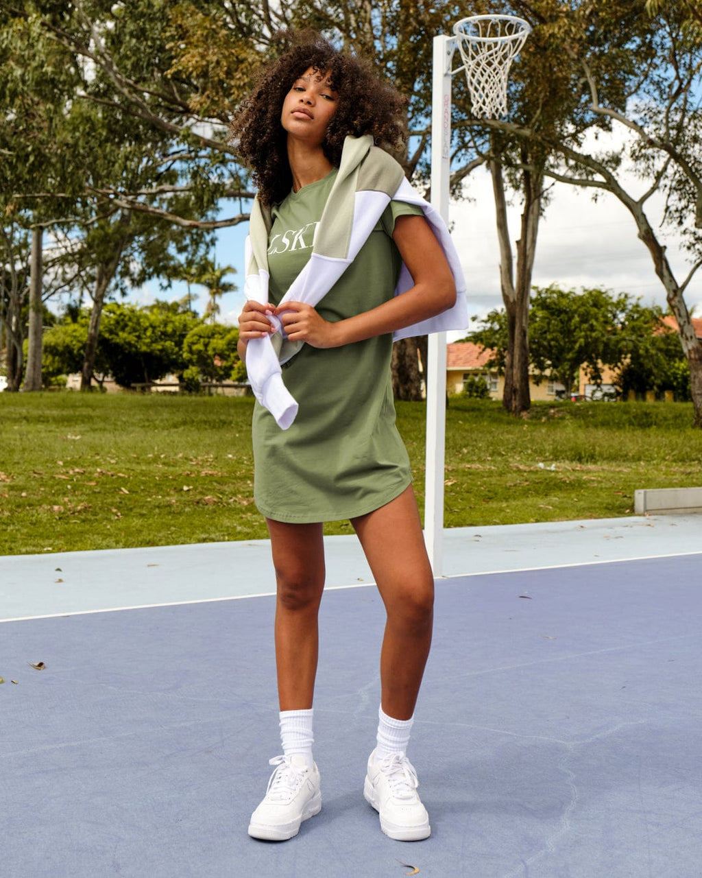 Model wearing IT Tee Dress - Sea Spray