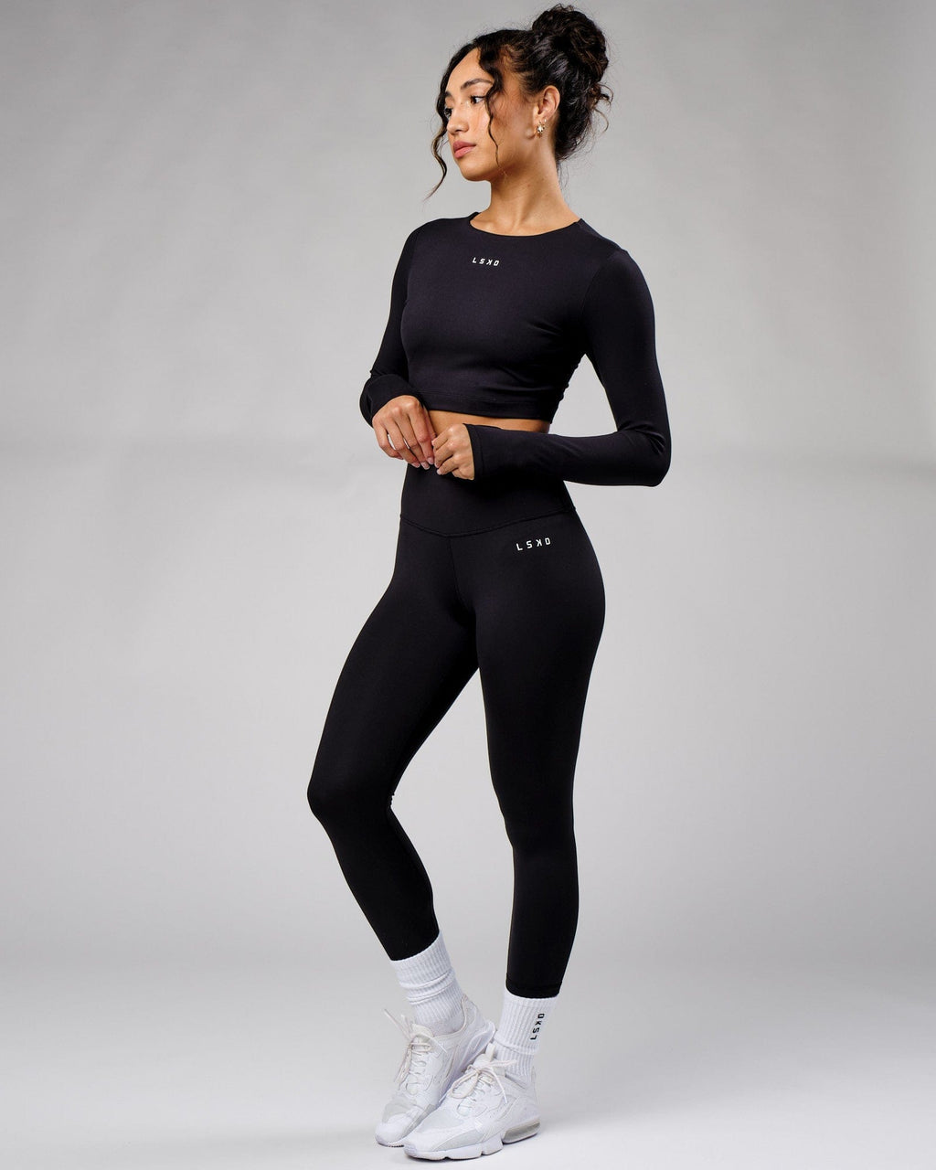 Model wearing Base LS Top - Black