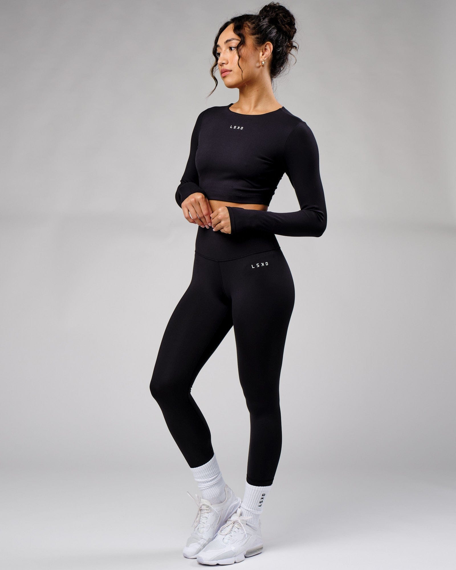 Model wearing Base LS Top - Black