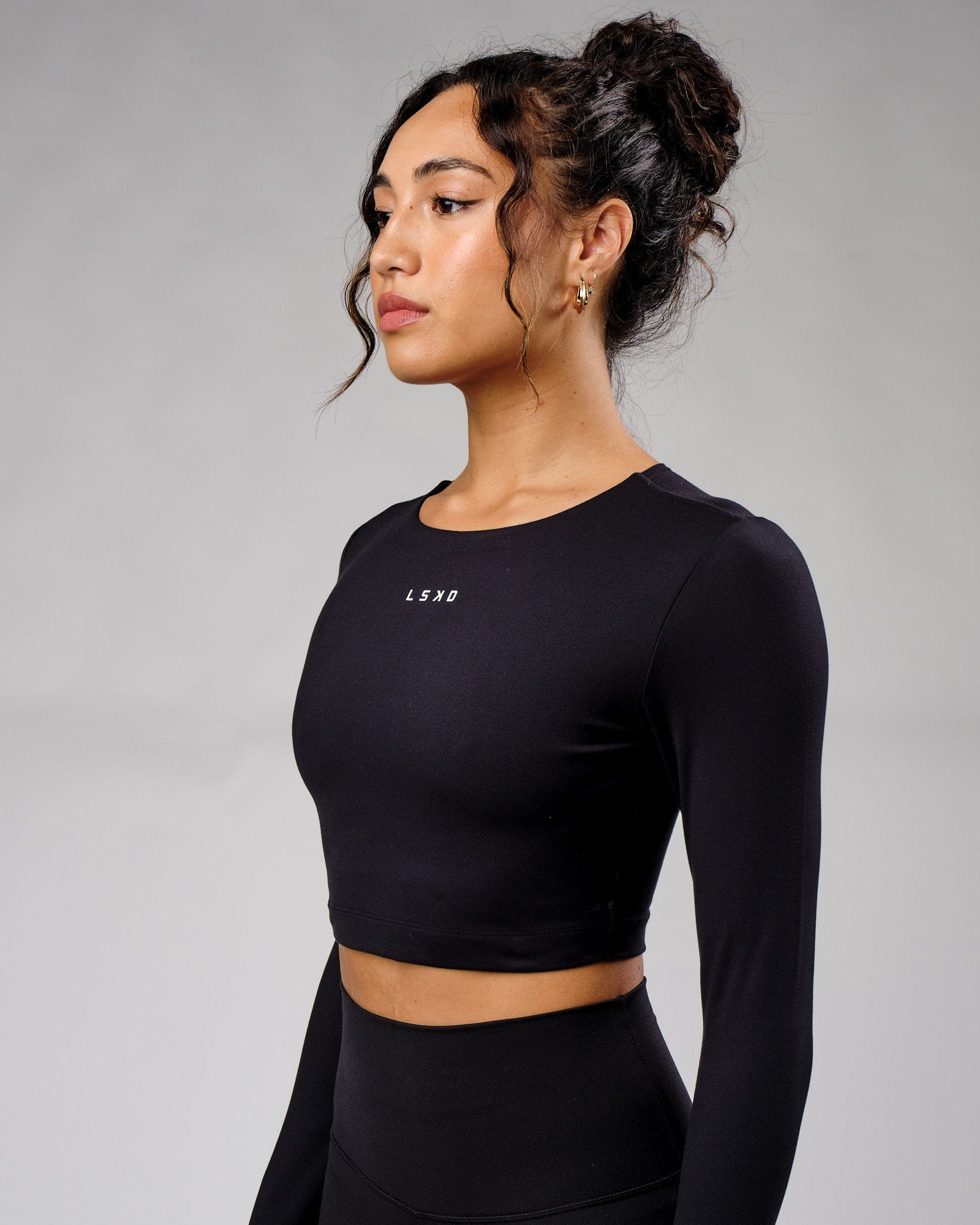 Model wearing Base LS Top - Black