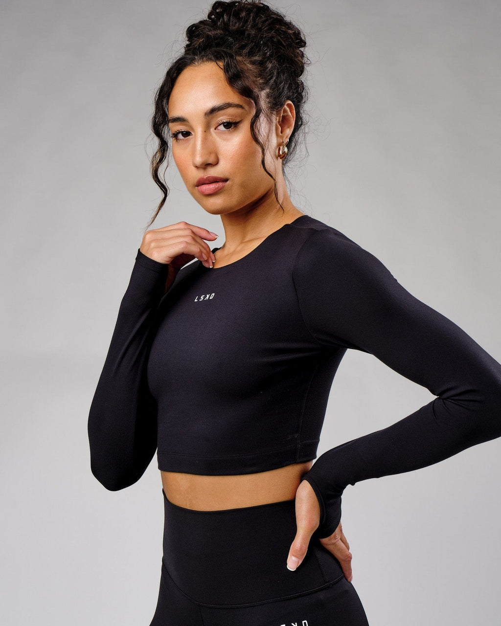 Model wearing Base LS Top - Black