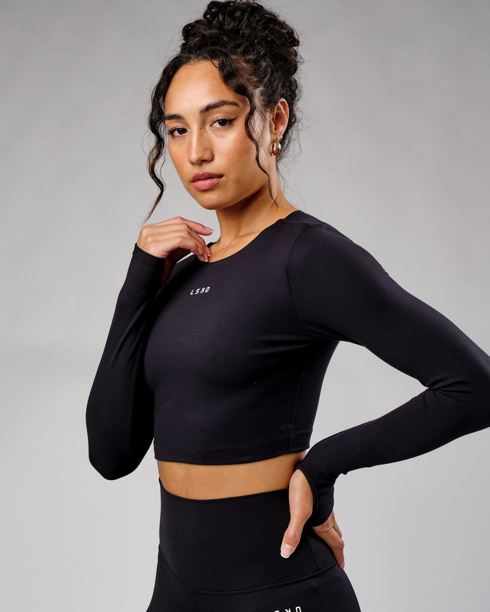 Model wearing Base LS Top - Black