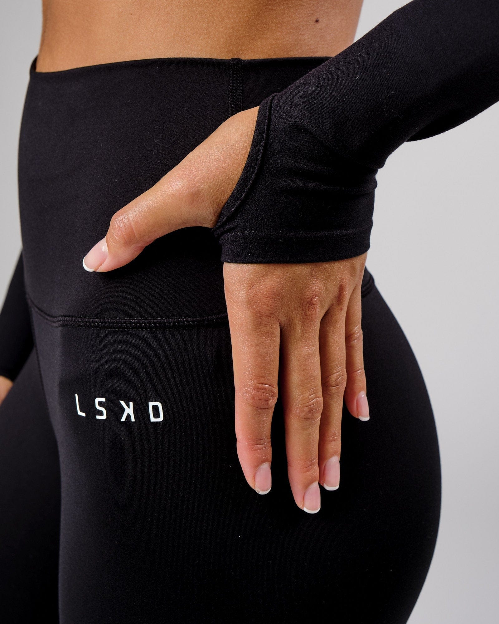 Model wearing Base LS Top - Black