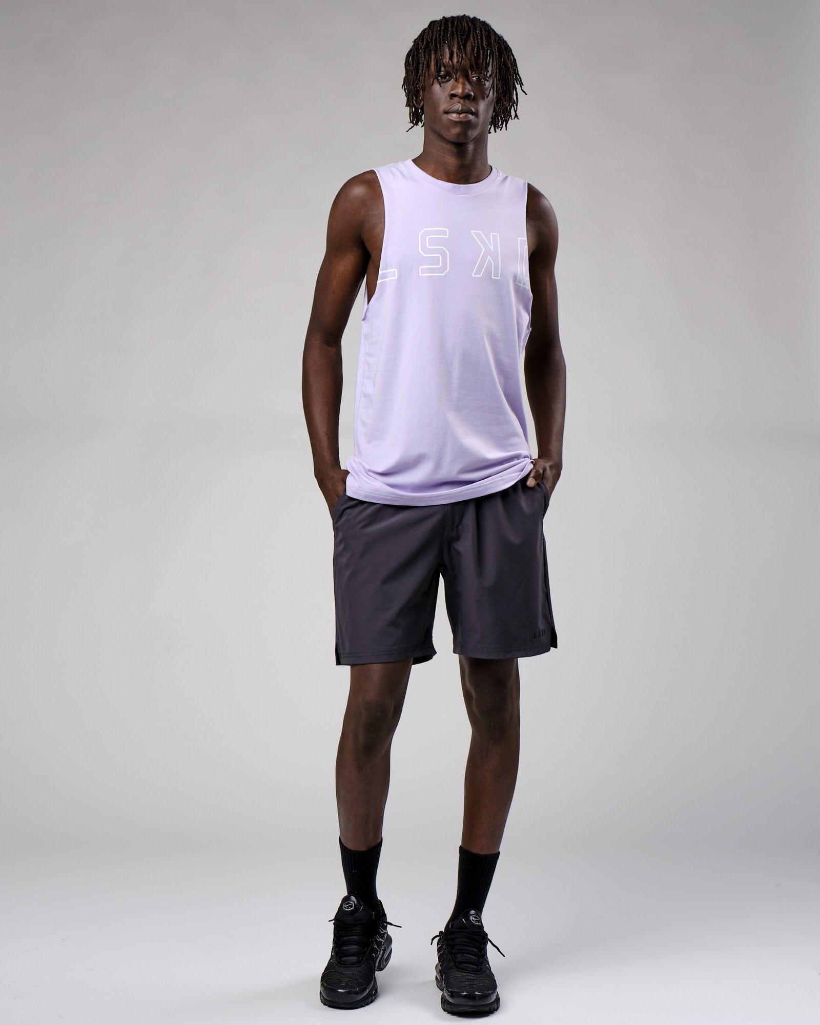 Model wearing Expand FLXCotton Training Fit Tank - Cosmic Sky