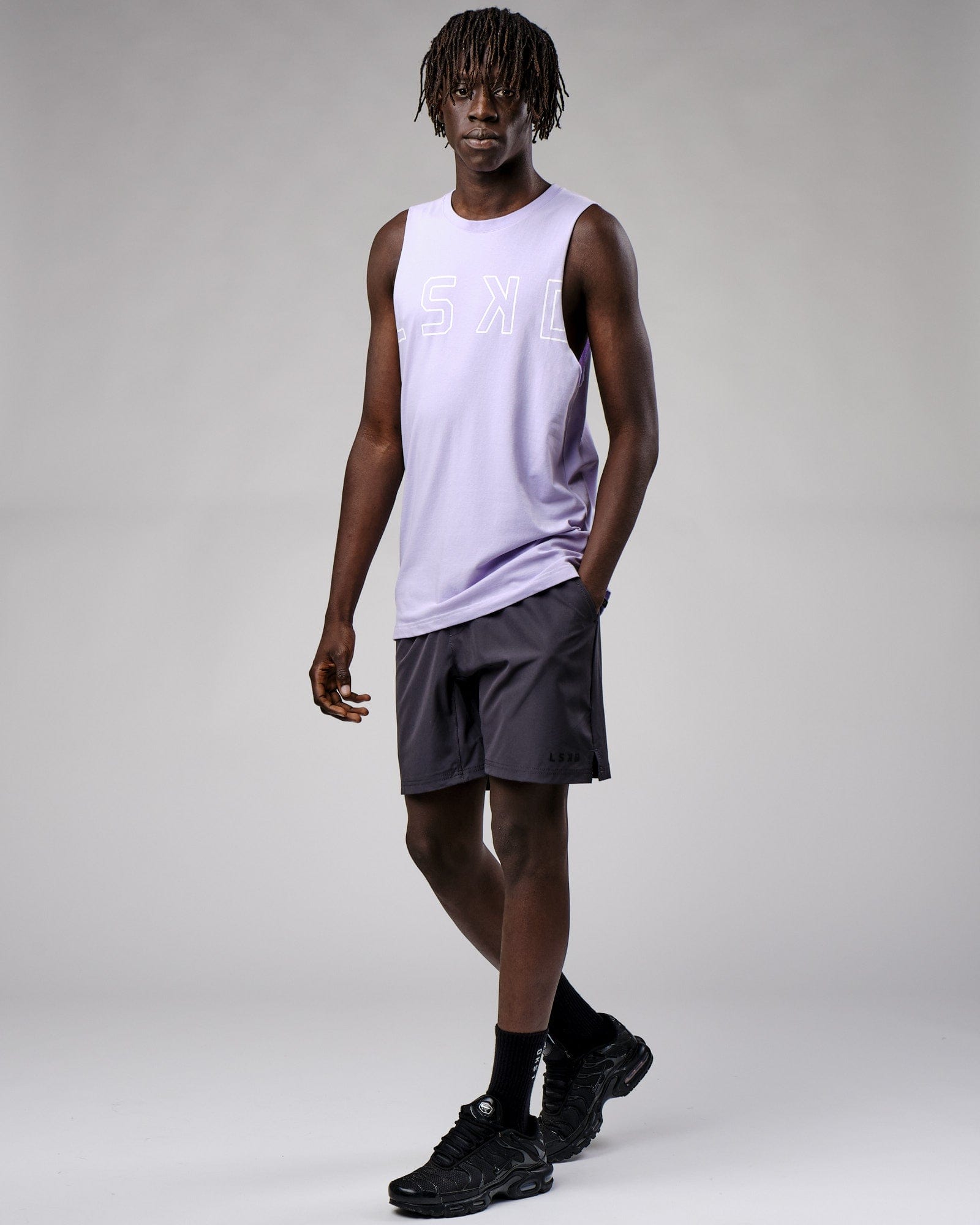 Model wearing Expand FLXCotton Training Fit Tank - Cosmic Sky