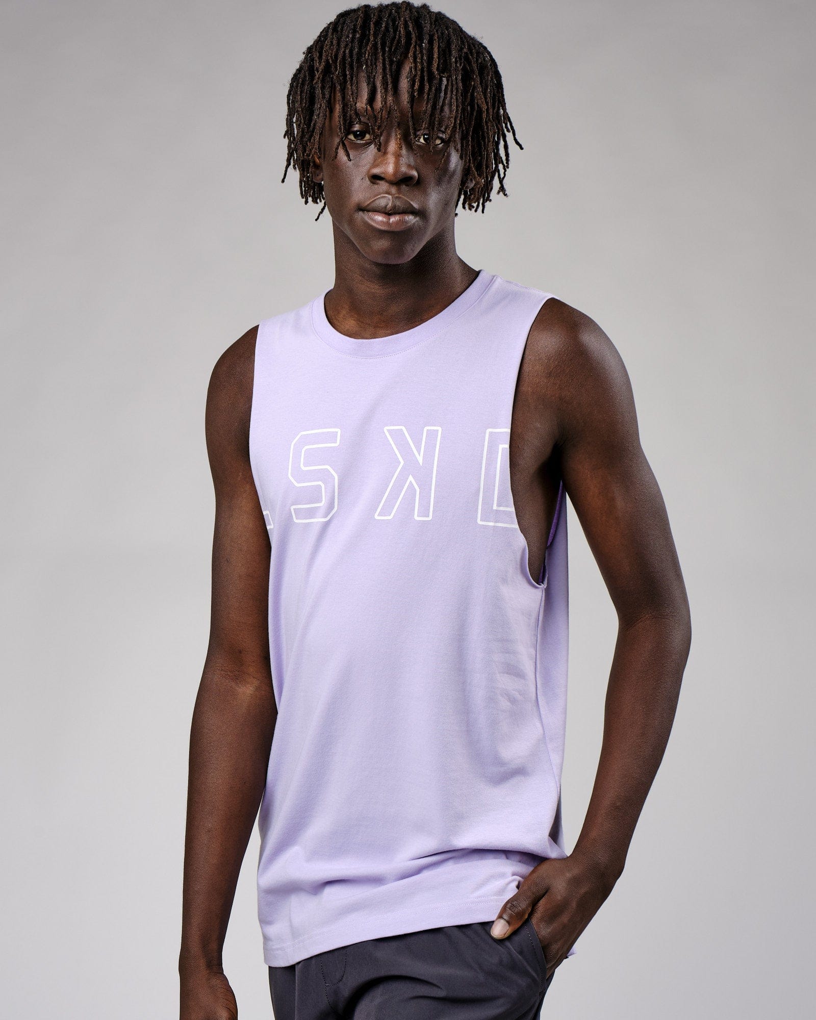 Model wearing Expand FLXCotton Training Fit Tank - Cosmic Sky