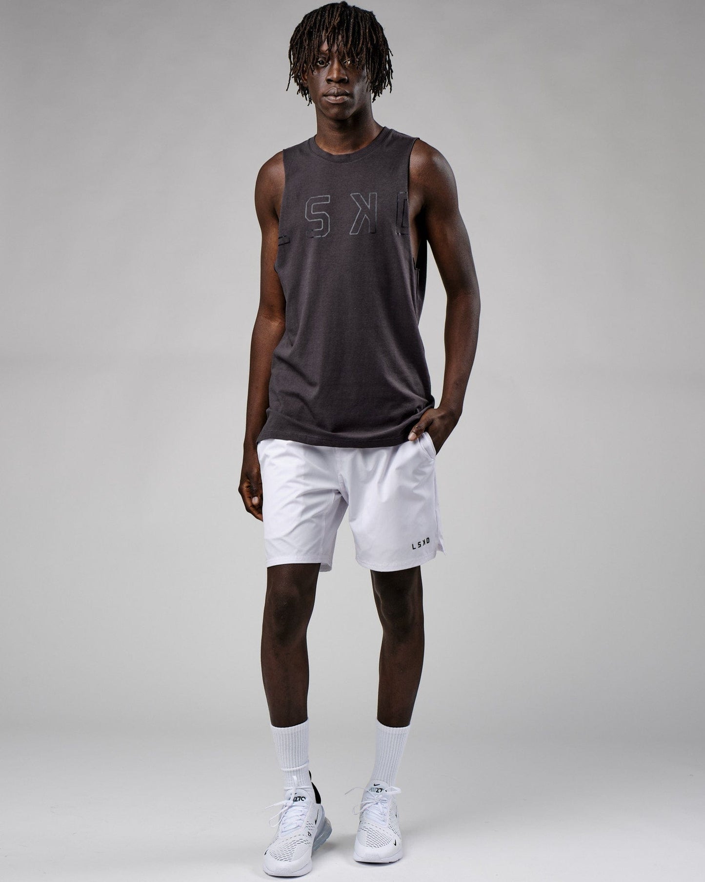 Model wearing Expand FLXCotton Training Fit Tank - Phantom