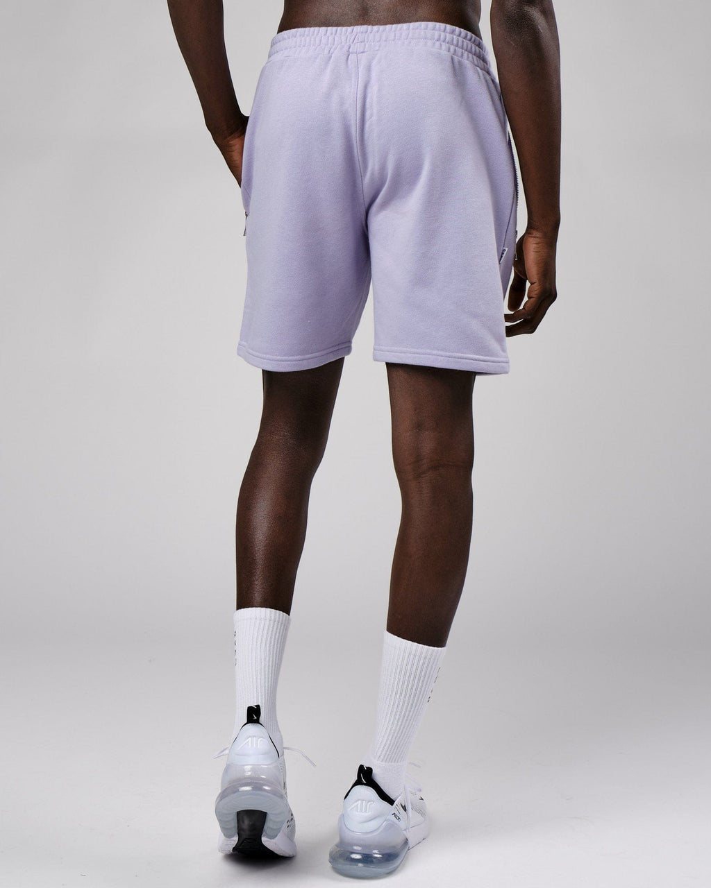 Model wearing Connor Track Short - Cosmic Sky