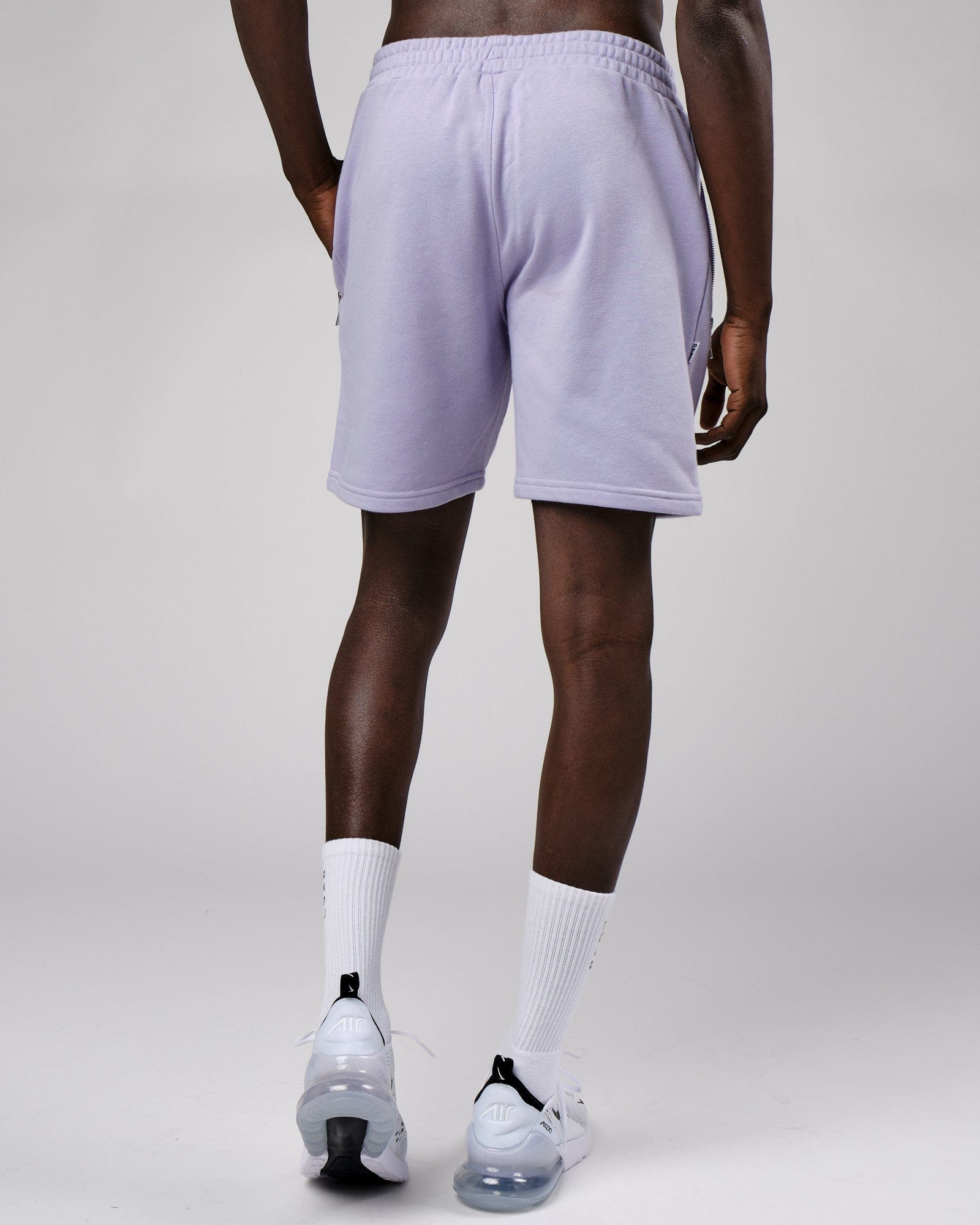 Model wearing Connor Track Short - Cosmic Sky