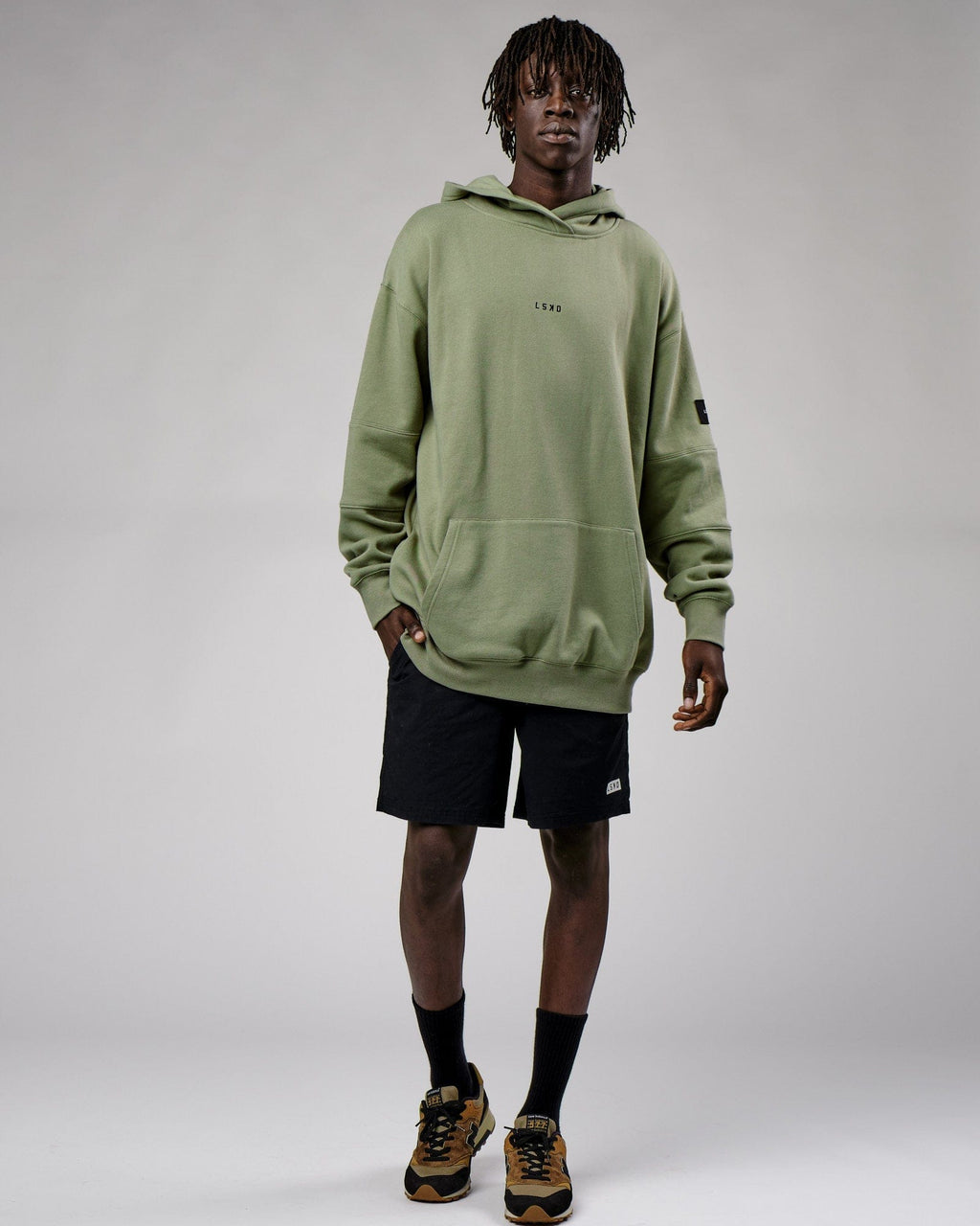 Model wearing Upfield Hoodie Oversize - Sea Spray