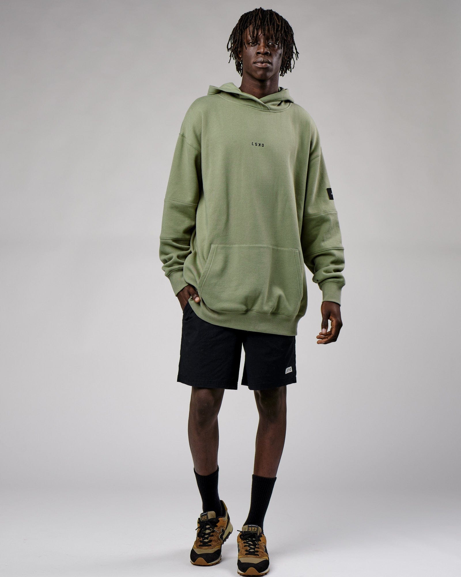 Model wearing Upfield Hoodie Oversize - Sea Spray