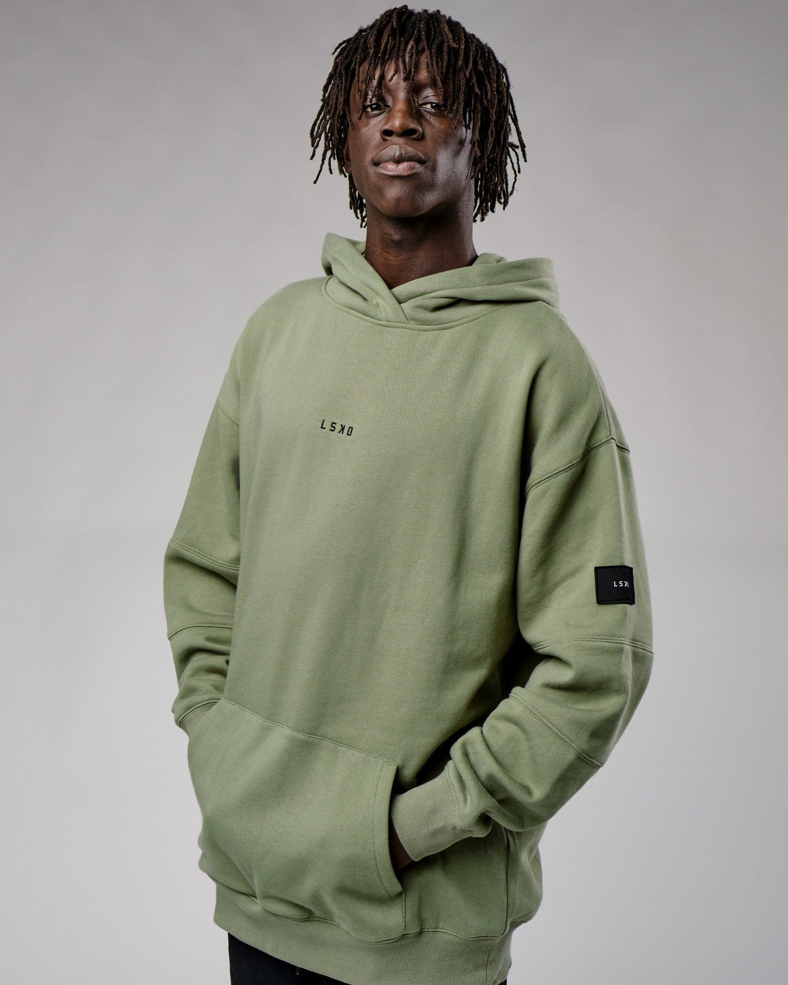 Model wearing Upfield Hoodie Oversize - Sea Spray