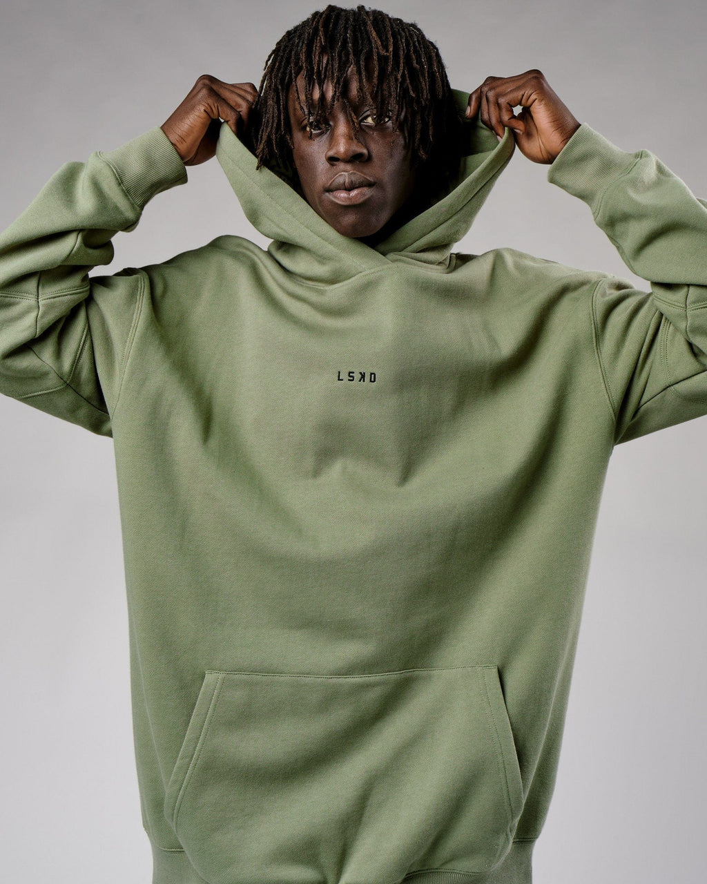 Model wearing Upfield Hoodie Oversize - Sea Spray